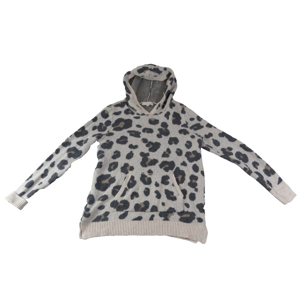 LOFT Ann Taylor Wool Blend Leopard Print Soft Knit Hooded Sweater Women's M EUC